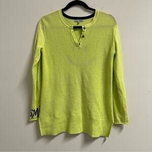 Lisa Todd Smiley Cashmere Blend Waffle Knit Sweater XS Neon Green